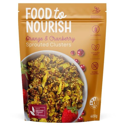 Food To Nourish Sprouted Clusters Orange & Cranberry 400g